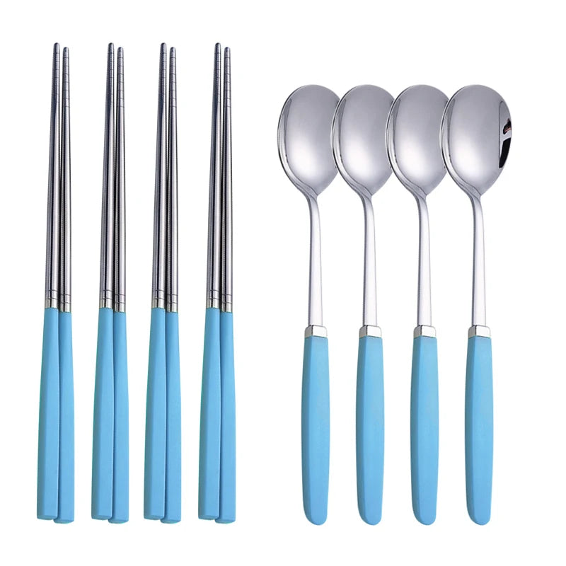 Korean Tableware Set 304 Stainless Steel Cutlery Set High Quality Dinner Set Spoon Chopsticks Set Dinnerware 8Pcs Cutlery Sets