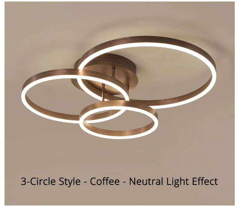 Household Gold Led Chandeliers 3 Circle Bedroom Metal Living Dining Room Lighting Chandelier Brown Glossy Lamp Home Indoor Lamps