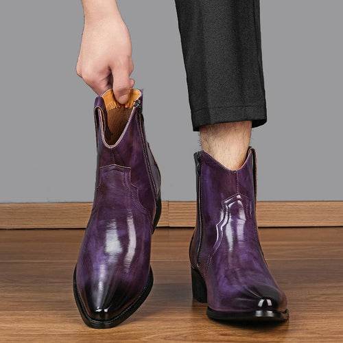 Men High Top Boots Solid Color Comfortable Breathable Fashionable Lightweight High Heeled Business Short Boots