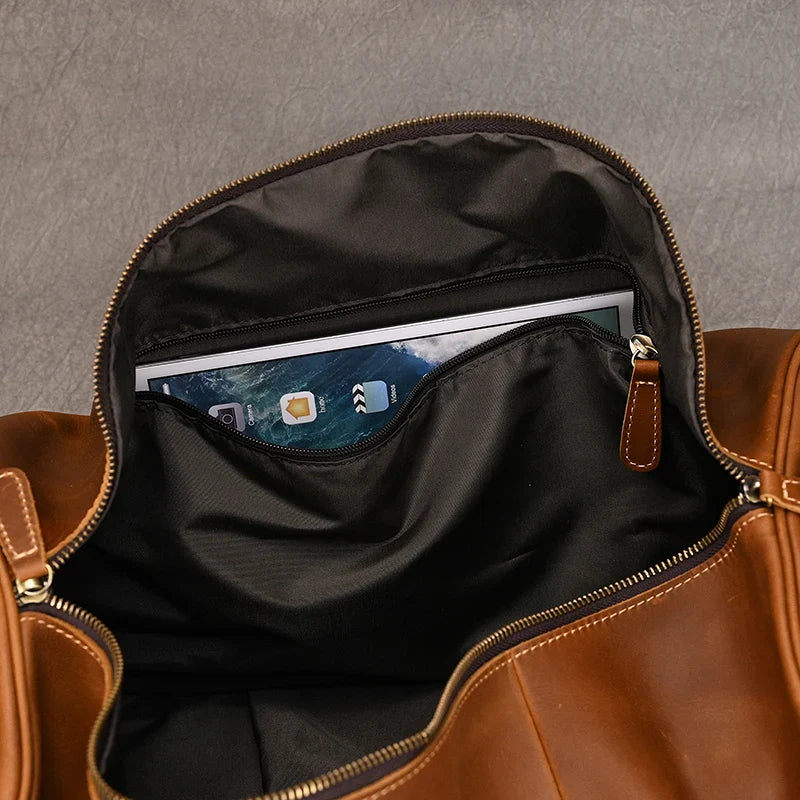 Big Capacity Genuine Leather Travel Bag For Men Women Soft Black Cowhide Casual Travel Duffel Large Luggage Weekend Shoulder Bag