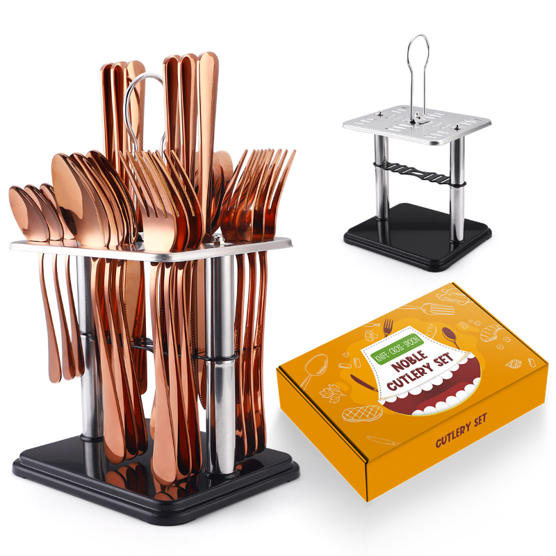 24 Pcs Stainless Steel Cutlery Hammer Pattern Ceramic Handle Knife Fork Spoon Set cutlery set travel cutlery set flatware set