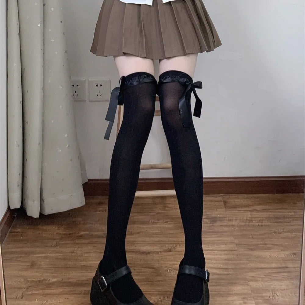Women's Socks Jpanese Beauty Kawaii Sweet Girl Lace High Socks Cute Cool Bow Ribbon Knee Socks Moda Feminina Roupas Lolita Socks
