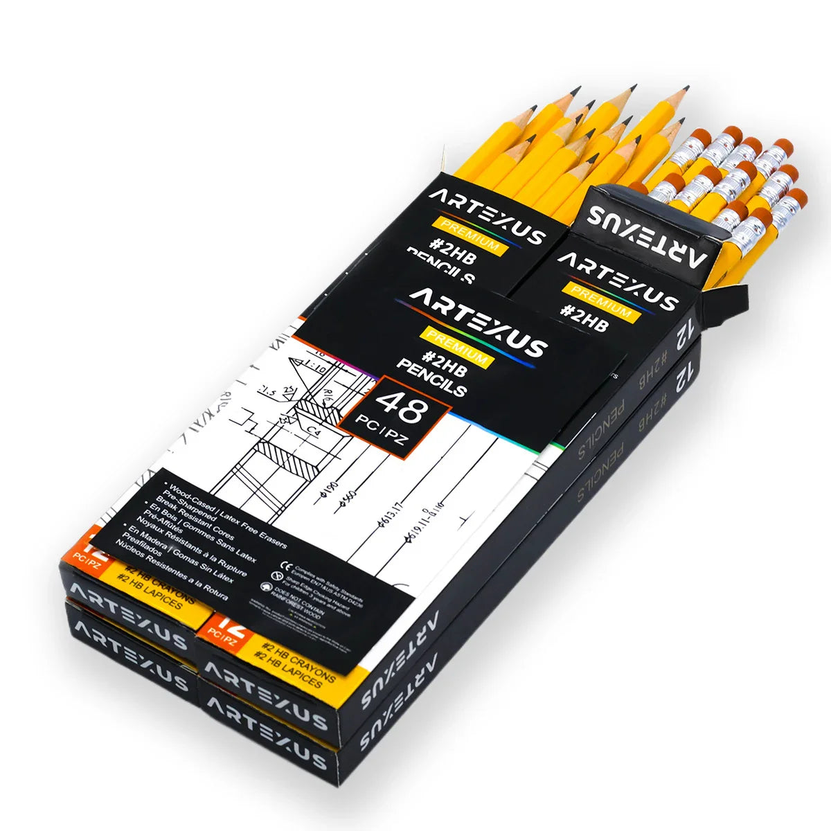 ARTEXUS Pencils #2 HB , Pack of 12, Wood-Cased Graphite Pencils in Bulk, pre sharpened pencils #2, Office & School Supplies.