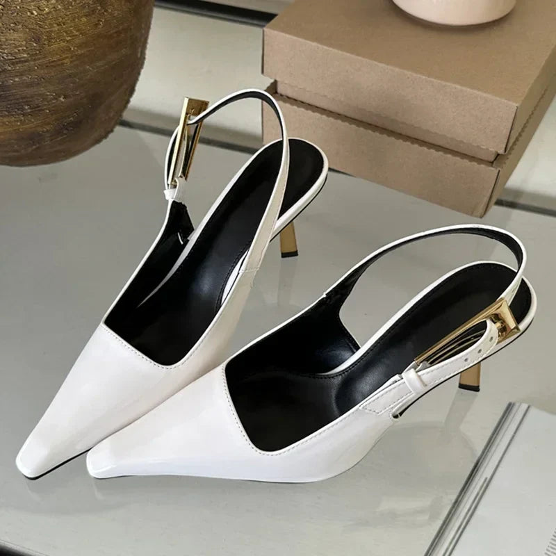 Aneikeh 2024 Summer New Band Women Pumps Shoes Fashion Shallow Slip On Slingback Sandals Thin High Heel Dress Sexy Pumps Shoes