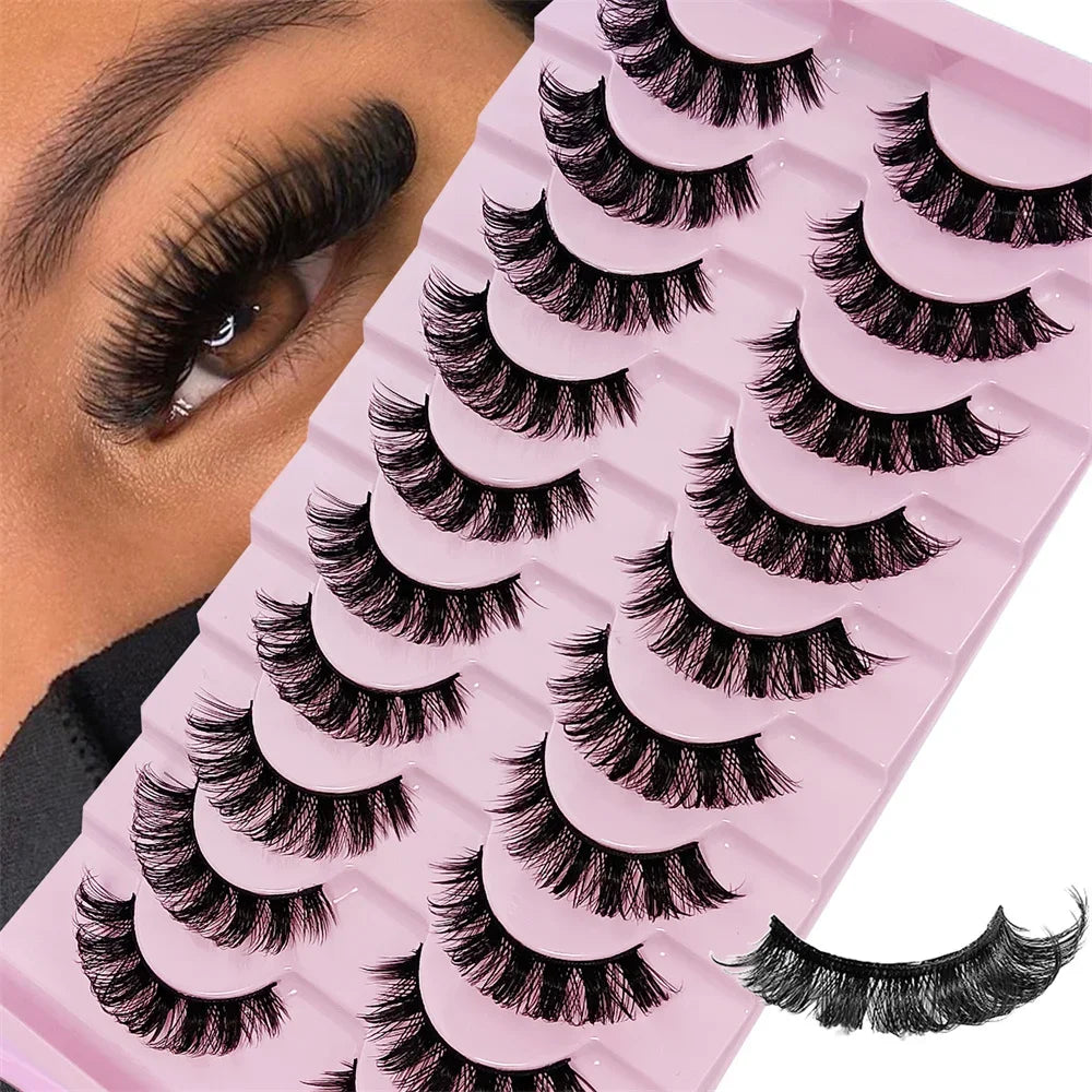 NEW 10 Pairs DD Curl Russian Strip Lashes Fluffy Volume False Eyelashes DD Curl Dramatic Messy Faux Mink Fake Lashes Make Up