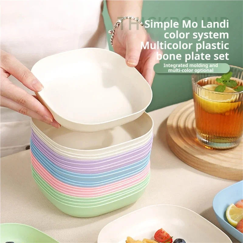 10pcs Multi-function Spit Bone Dish Food Grade Plastic  Round Square Set Dining Table Garbage Plate  Household Snack Fruit Plate