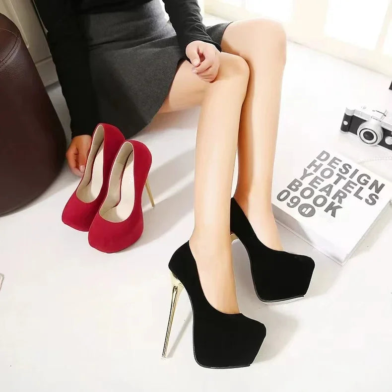 Women High Heels Pumps Fashion Flock Womens Sandals Platform Wedding Pumps Casual Thin Heels Womens Shoes Heels