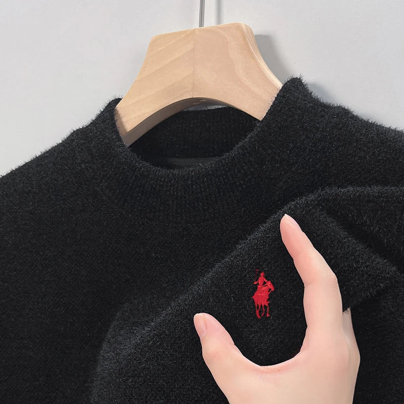 Designer Luxury Brand Men's Knit Pullover Pony Embroidered Sweater Winter British Business Fashion Trend Plush Thicken Menswear
