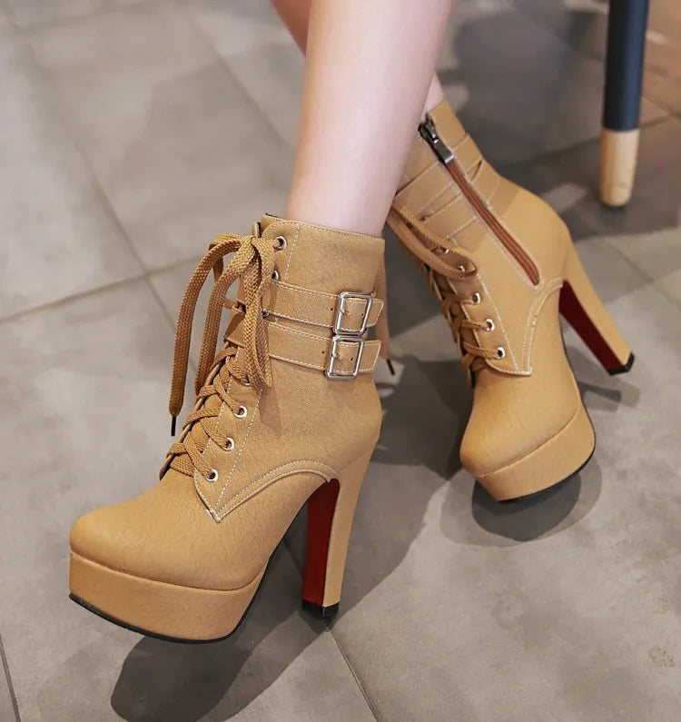 BLXQPYT Big size 33-47 short Boots shoes woman Mujer Fashion Ankle Boots Sexy high Heels Spring Autumn Winter Women Shoes  X-2