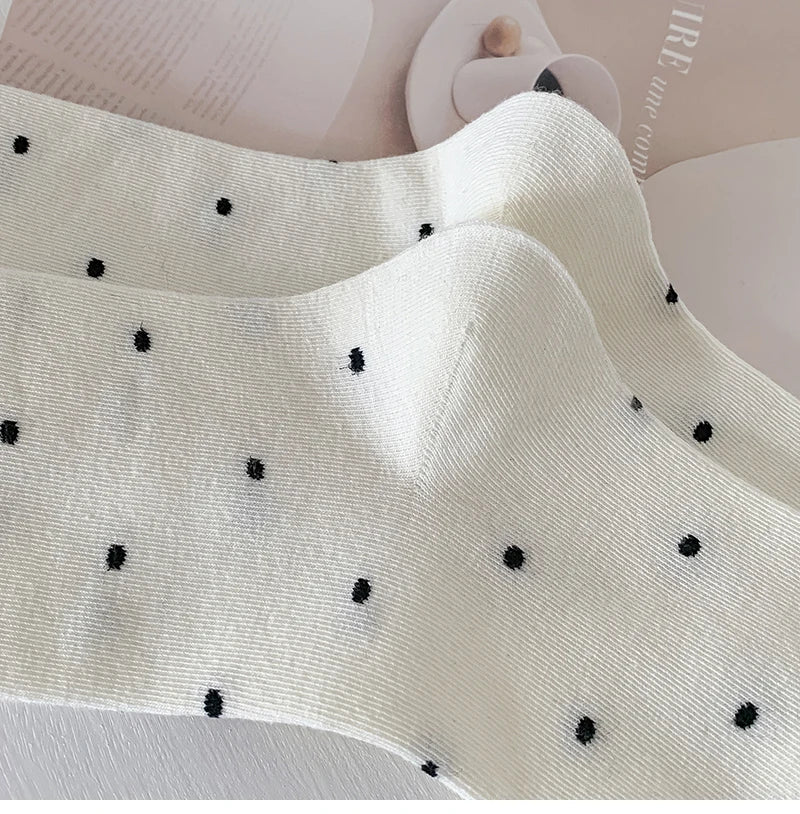 Socks For Women New Dots Cute Frilly Casual Fashion Long Socks Breathable Preppy Style Ladies Novelties Socks Cotton Soft Comfy