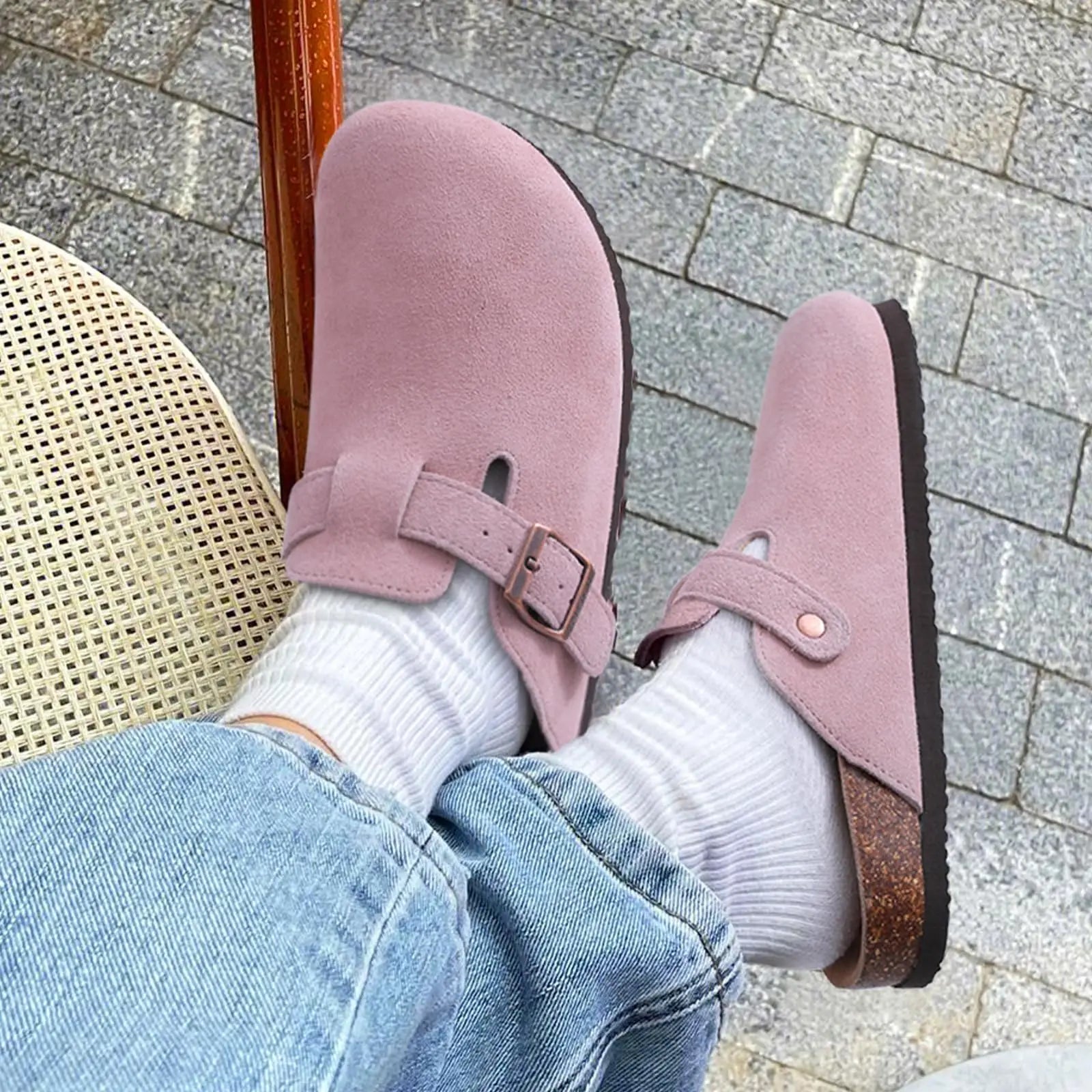 KIDMI Suede Clogs for Women Men Mules Cork Footbed Sandals With Arch Support Fashion Nonslip Outdoor Beach Slippers Home Shoes