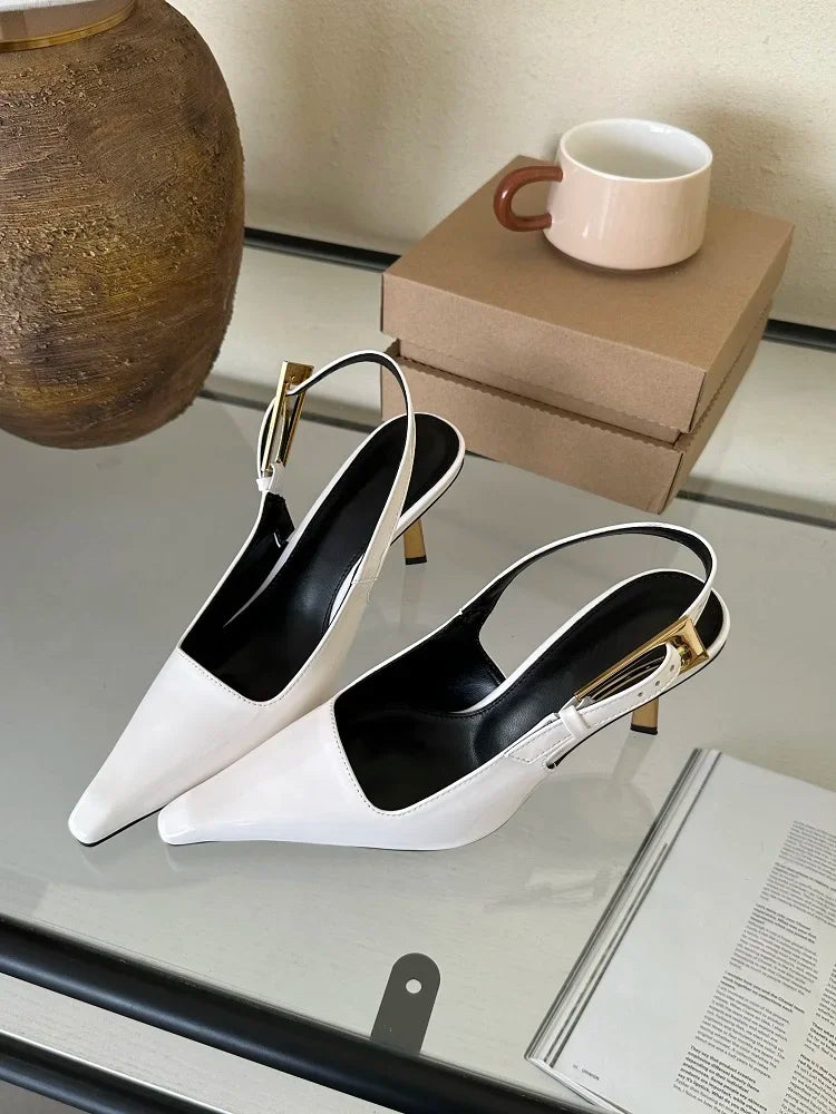 Aneikeh 2024 Summer New Band Women Pumps Shoes Fashion Shallow Slip On Slingback Sandals Thin High Heel Dress Sexy Pumps Shoes