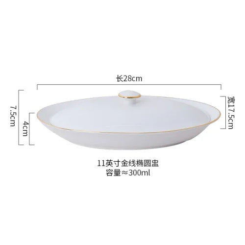 Steamed Fish Plate Oval Plate Abalone Juice Dish Sea Cucumber Plate Ceramic Dinnerware with Lid Hotel Restaurant dishes