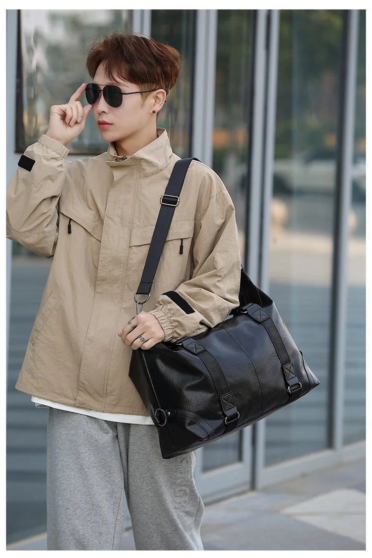 2023 New Men's Business PU Travel Handbag Soft Leather Texture Shoulder Bag Sports TrainingLarge Capacity Handheld Crossbody