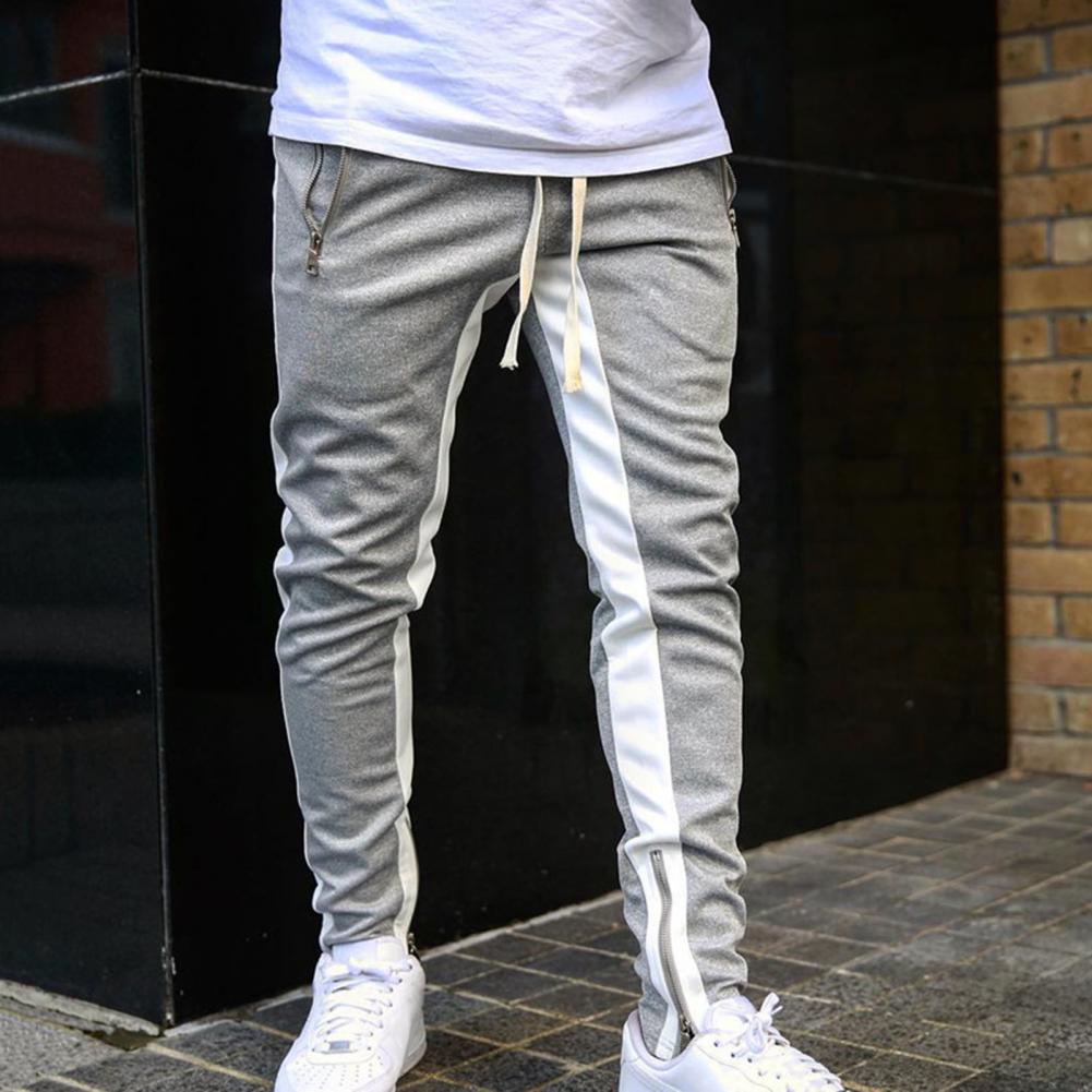 Men Sweatpants Drawstring Side Zipper Joggers Pants Skinny Male Trousers Gyms Tracksuits Hip Hop Sportswear Jogging Sport Pants