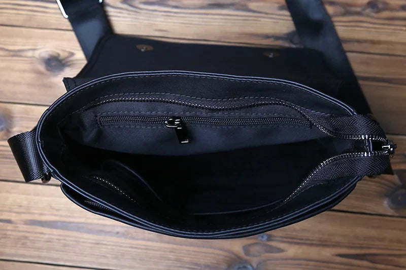 New NZPJ-Leather Shoulder Bag for Men, Natural Cowhide, Vertical Crossbody Bag, Casual, Large Capacity, Flip, Zipper, 10 ", iPad