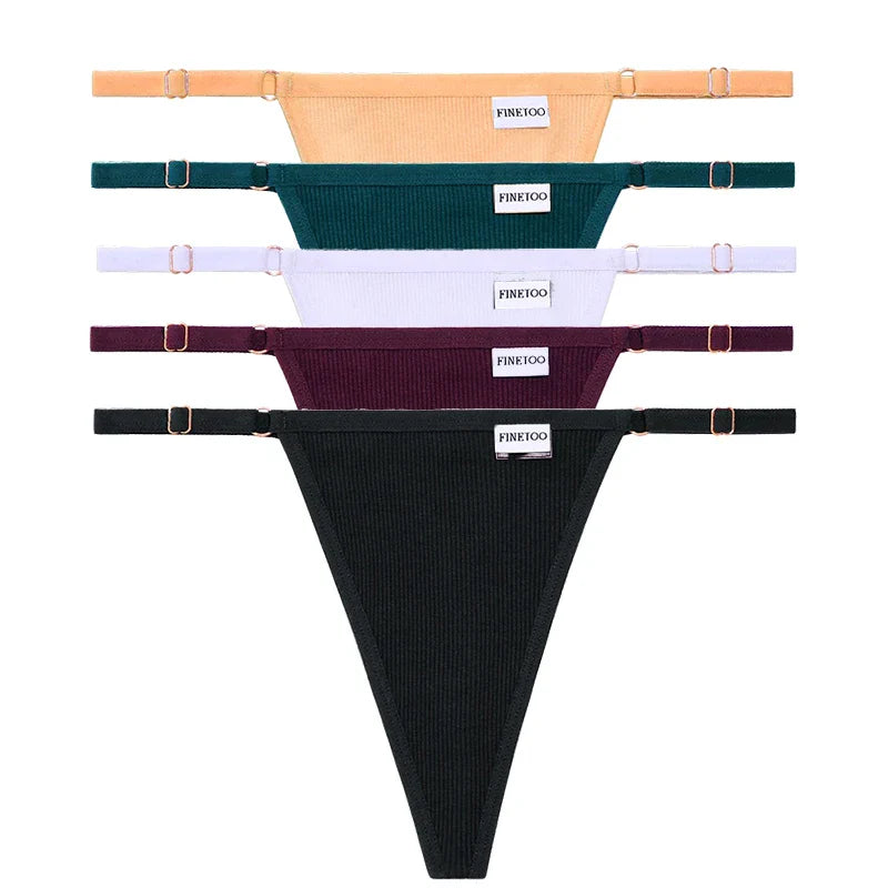 Adjustable Women's Panties FINETOO Sexy Cotton Panties Solid Low Waist Seamless Thongs Female Underpants Women Lingerie 5pcs/set