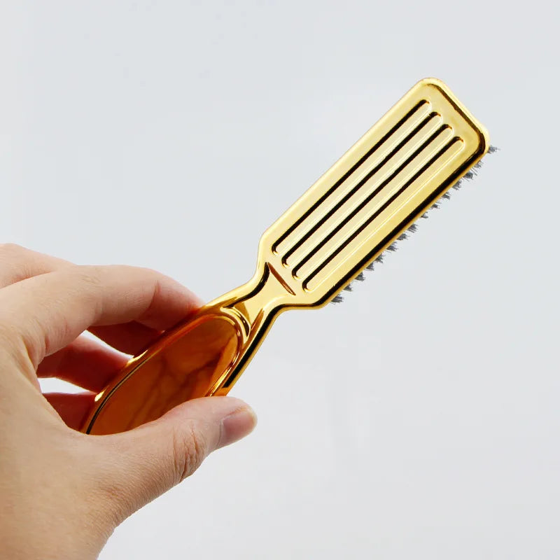 Six Colors Small Beard Styling Brush Logo Professional Shave Beard Brush Barber Vintage Oil Head Shape Carving Cleaning Brush