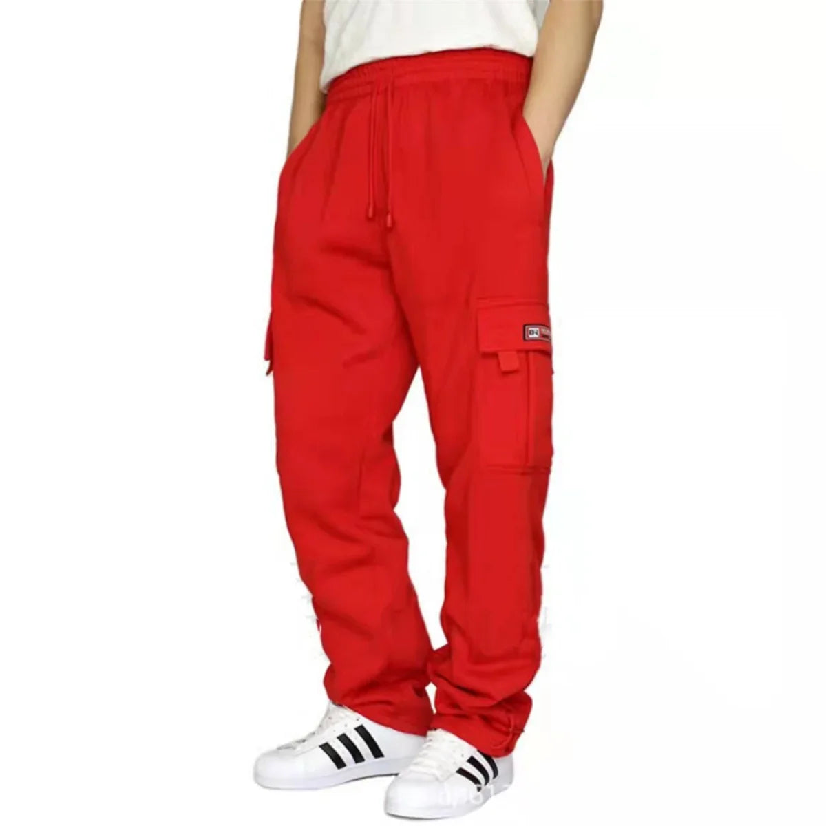 Fashion new Men's Winter Outdoor Sports Solid Color leisure bundle feet multi-pocket straight loose large size cargo pants