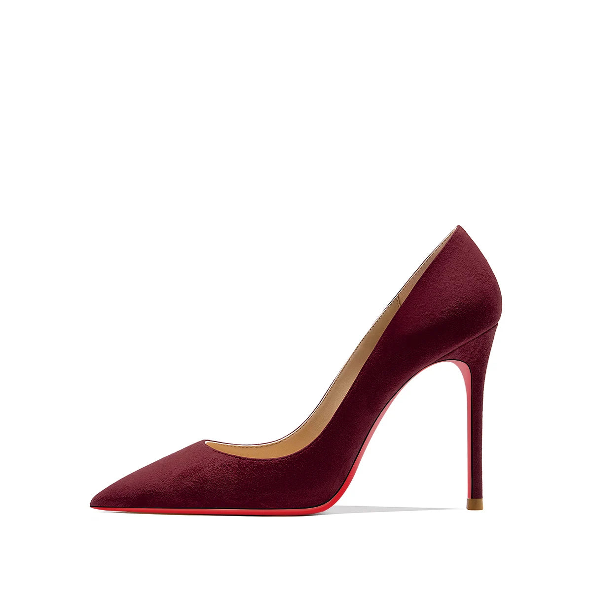 2022 Autumn New Women's High Heels Shoes Sexy Pointed Suede Red Shiny Bottom Pumps Fashionable Temperament Shallow Wedding Shoes