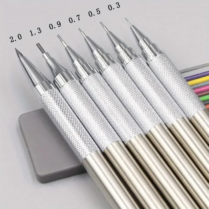 All Metal Mechanical Pencils 0.3, 0.5, 0.7, 0.9, 1.3 2.0Mm Lead Refills  Art, Writing, Sketching Retractable Design