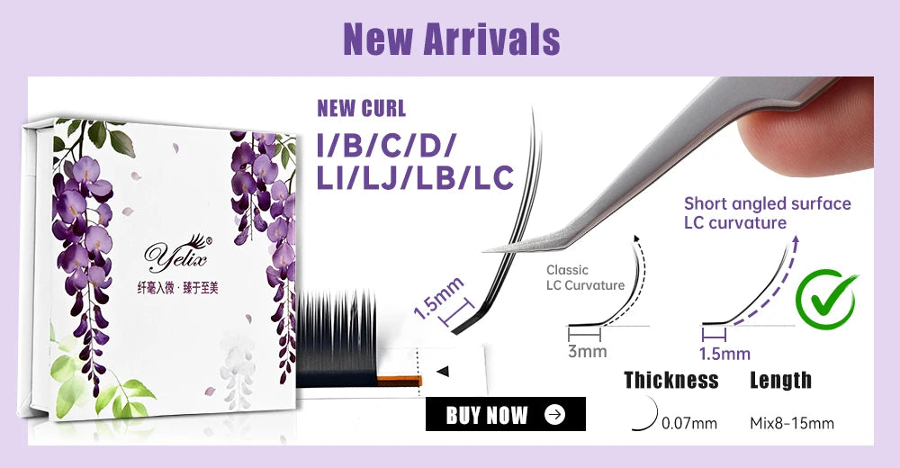 Yelix Camellia Lashes with Adhesive LC LB LJ C D Curl Eyelashes Natural Soft Eyelash Extensions Russian Volume Individual Lashes