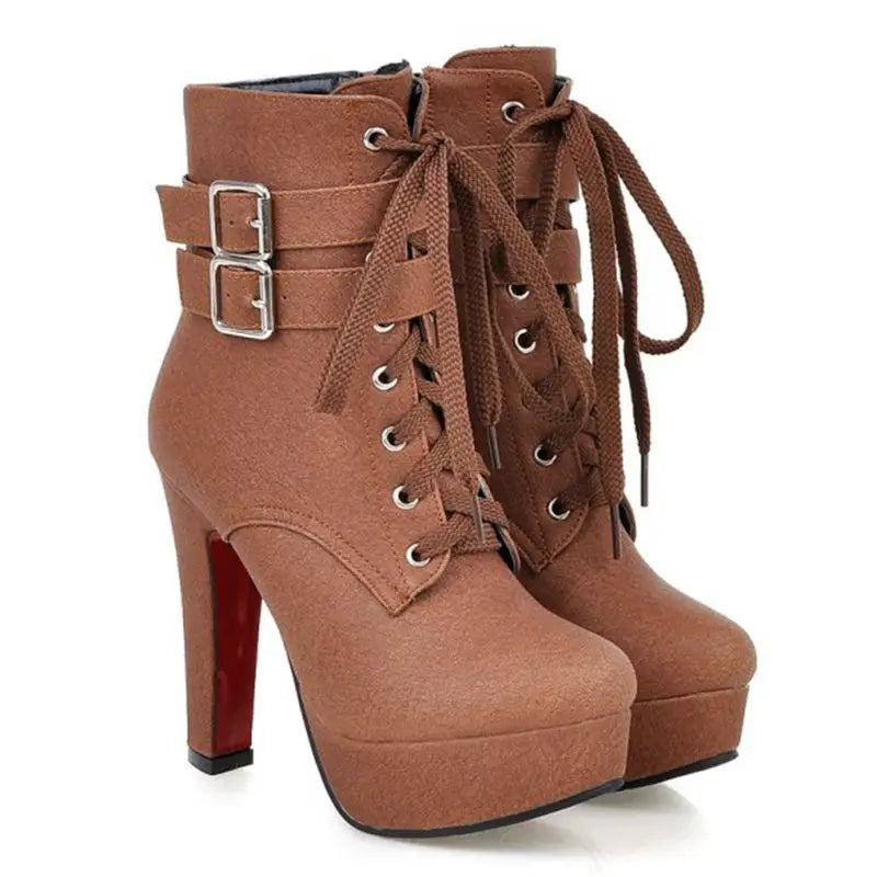 BLXQPYT Big size 33-47 short Boots shoes woman Mujer Fashion Ankle Boots Sexy high Heels Spring Autumn Winter Women Shoes  X-2