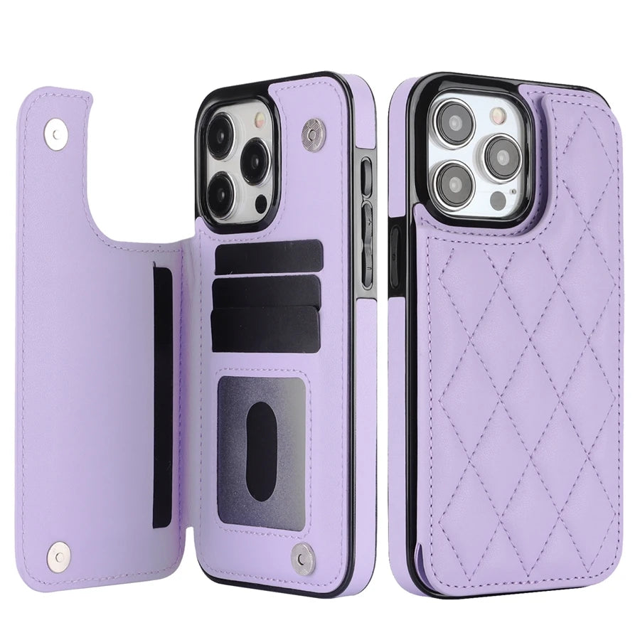 Card Slot Flip Leather Case For iPhone 16e 15 Pro Max 14 13 12 11 SE 3 2 XS XR 8 7 Plus Wallet Double Button Small Fragrant Wind