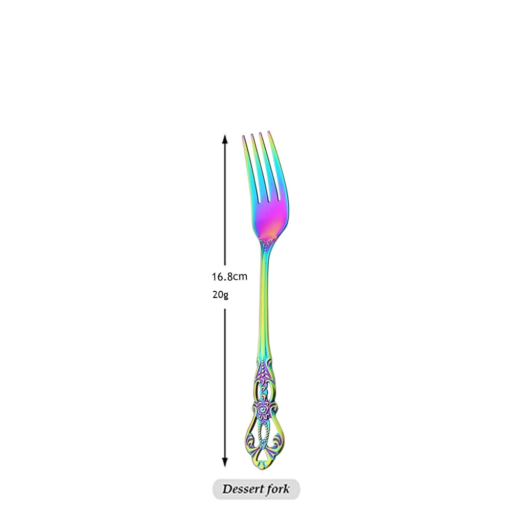 Stainless Steel Cutlery Set Knife Tea Fork Ice Cream Spoon Tableware Set Western Kitchen Flatware Rainbow Vintage Dinnerware Set