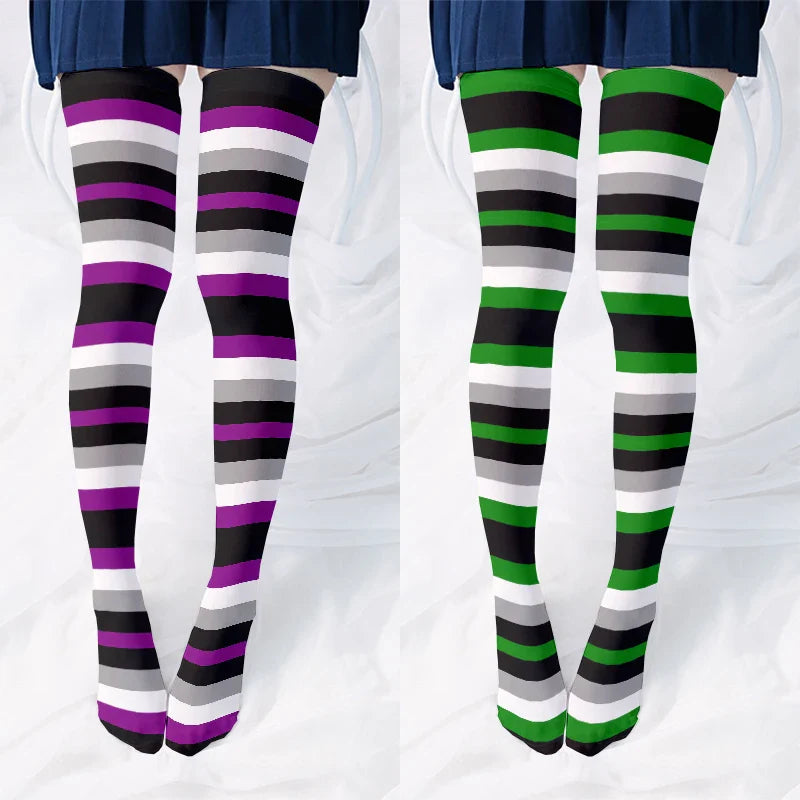 Fun rainbow striped stockings women's sexy fashion multicolor thigh high stockings Harajuku Kawaii girl romantic socks gift