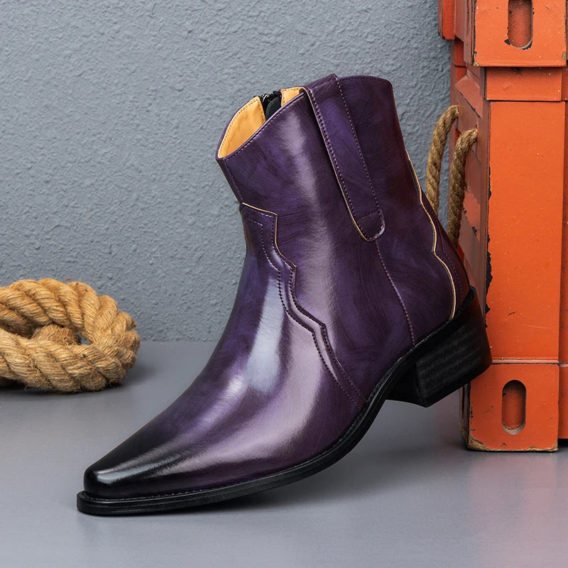 Men High Top Boots Solid Color Comfortable Breathable Fashionable Lightweight High Heeled Business Short Boots