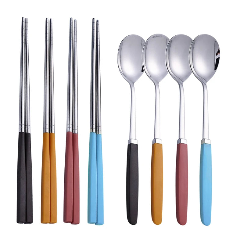 Korean Tableware Set 304 Stainless Steel Cutlery Set High Quality Dinner Set Spoon Chopsticks Set Dinnerware 8Pcs Cutlery Sets