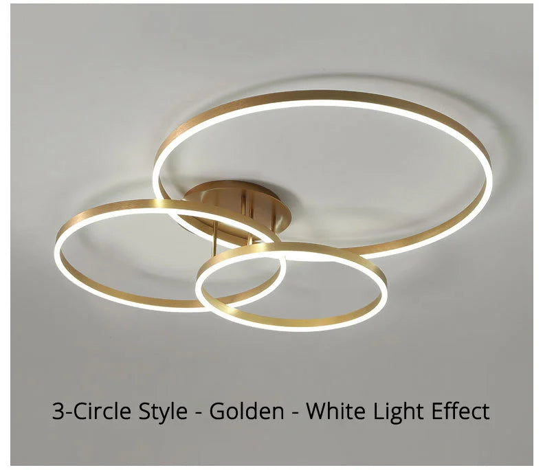 Household Gold Led Chandeliers 3 Circle Bedroom Metal Living Dining Room Lighting Chandelier Brown Glossy Lamp Home Indoor Lamps