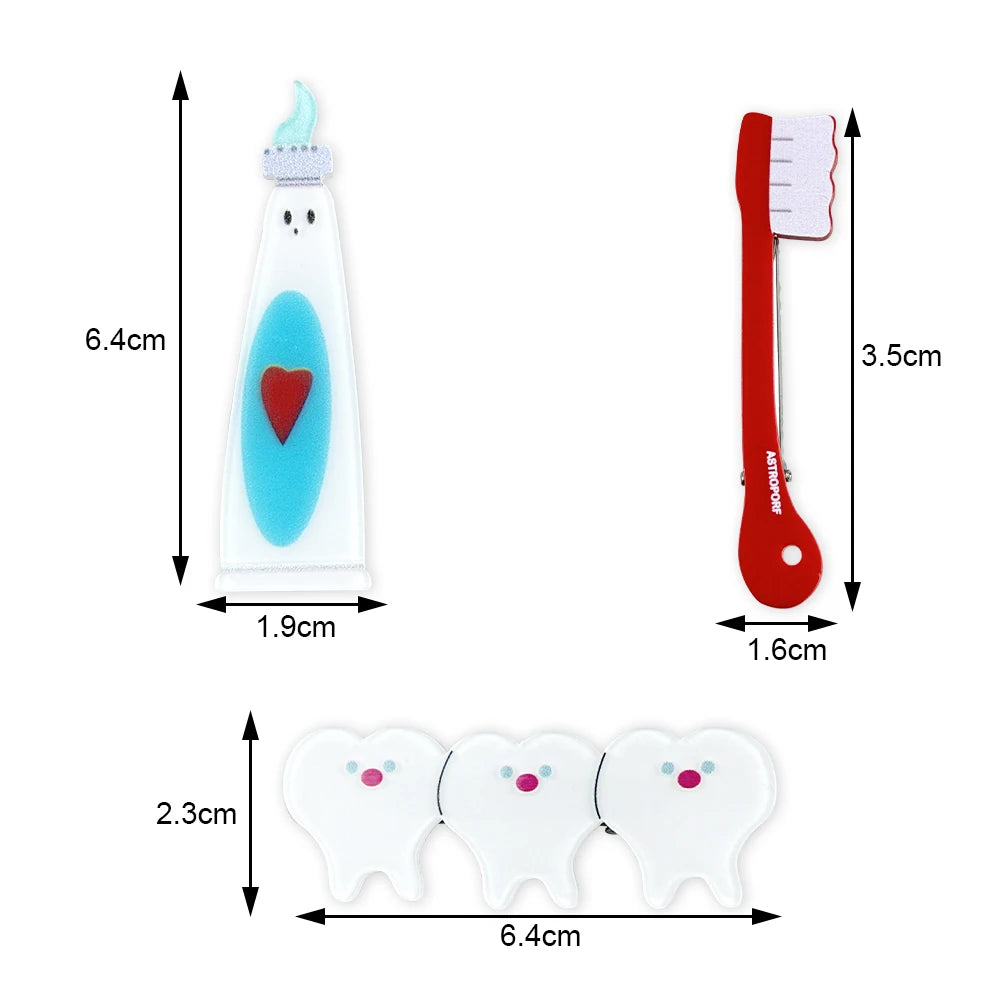 Cartoon Toothbrush Teeth Hair Clip Set Girls Ornaments Dental Decorate Cute Funny Hair Accessories Tooth Clip Dentistry Gift