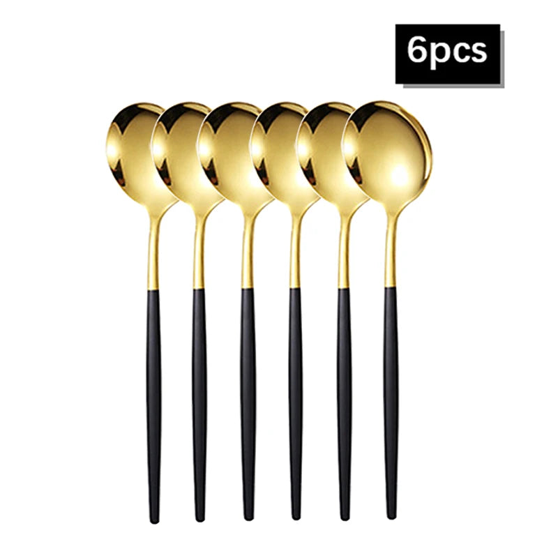 6pcs/30pcs Stainless steel knife and fork Portuguese tableware set Gold creative Western steak knife and fork spoon
