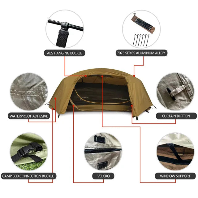 Single Tactical Tent Rainproof Boat Tent Folding Bed UV Protection Portable Outdoor Camping Hiking Mountaineering Gazebo