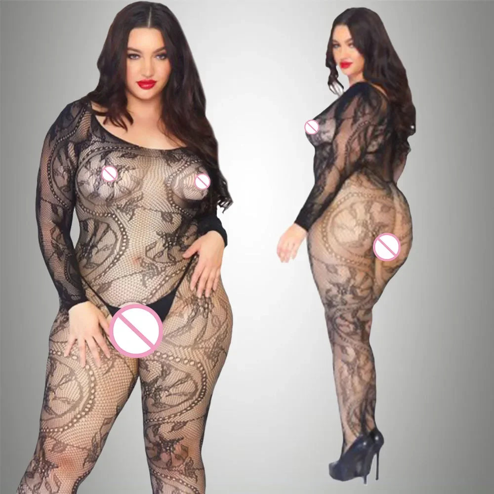 2024 Plus Size Bodystocking Hot Bodysuits For Women Sexy Fishnet Lingerie Babydoll Dress Porno Underwear Mesh Stockings For Sex