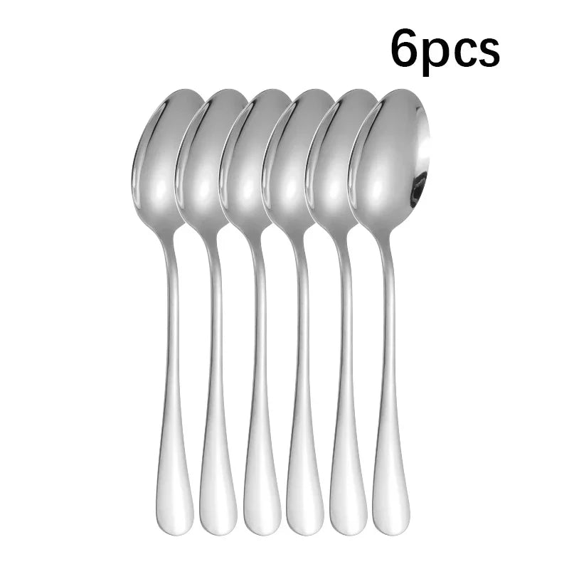 6/30pcs Silver stainless steel steak knife, fork and spoon dessert fork and spoon tableware set suitable for tableware hotel