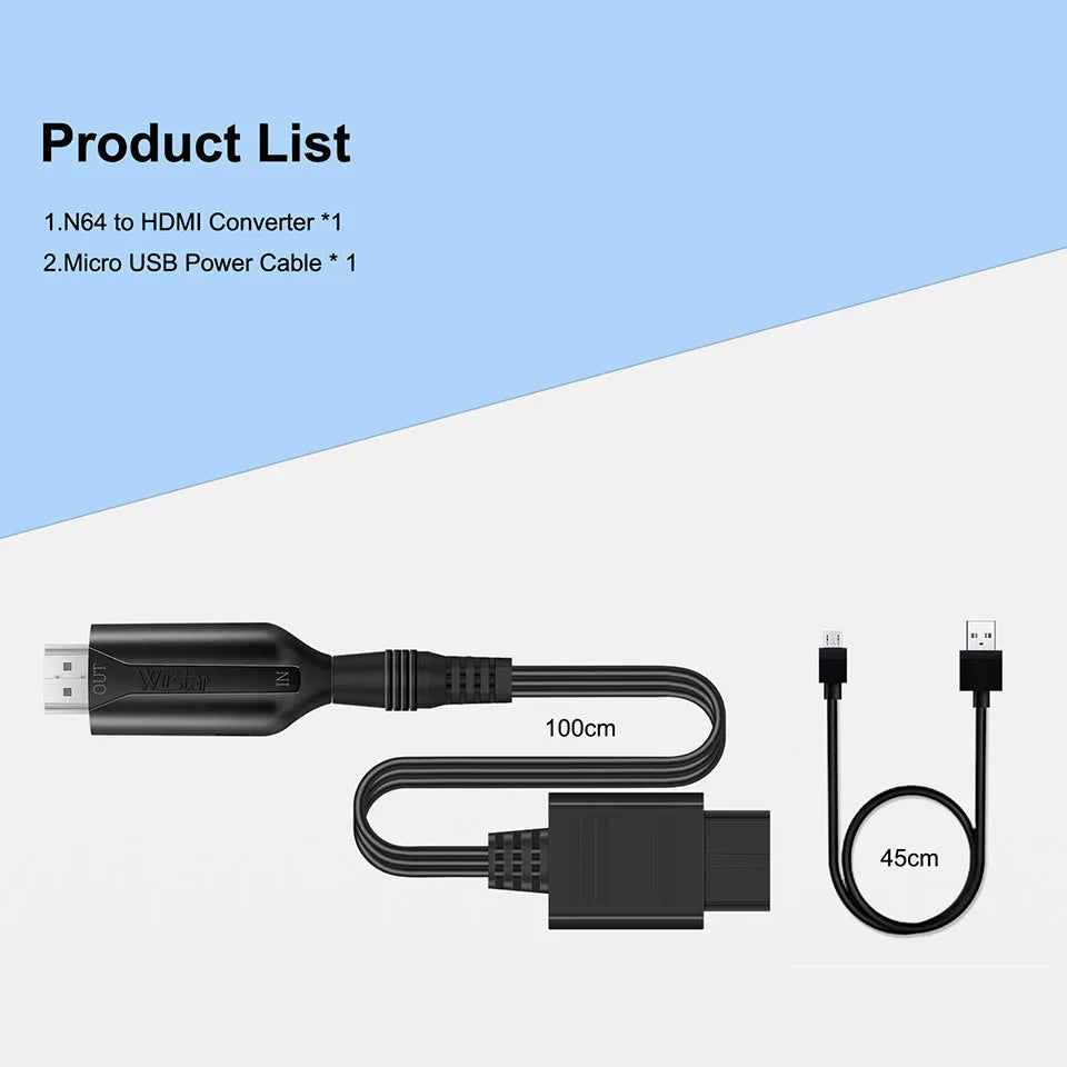 N64 to HDMI Converter Adapter HDMI Cable for N64/GameCube/SNES Video Cable 1M Male to male 1080P Nintendo64 to HDMI Converter