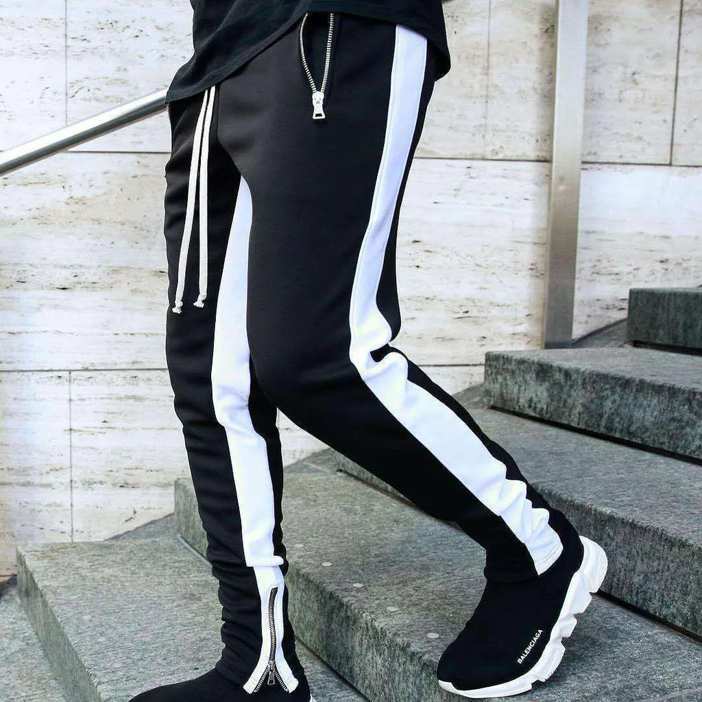 Men Sweatshirts Jogging Pants Men Casual Pants Men Stylish Color Block Zip Pockets Drawstring Sports Skinny Pants Trousers Pants