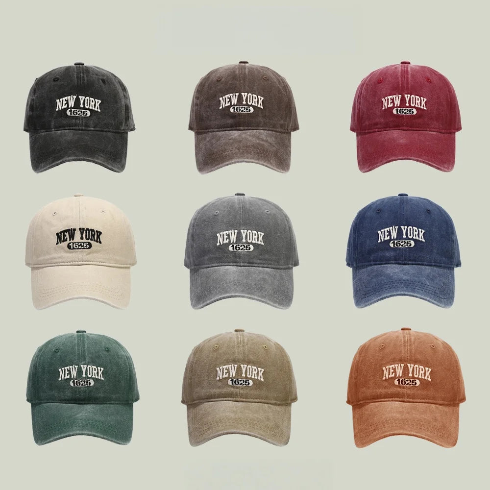 Retro NEW YORK Embroidery Snapback Hat for Men Women Vintage Washed Baseball Caps Spring Autumn Leisure Adjustable Soft Top Hats