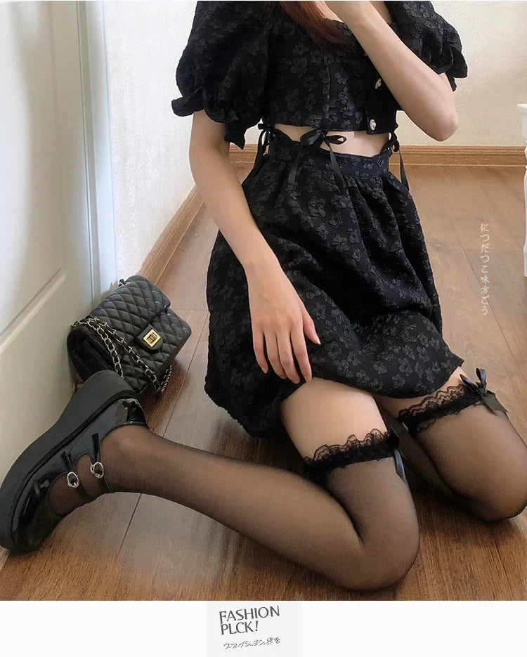 White Women Stockings Sexy Lace Bow Long Socks Lolita Knees High SocksThigh High Stockings Sweet Girls Kawaii Stockings Japanese
