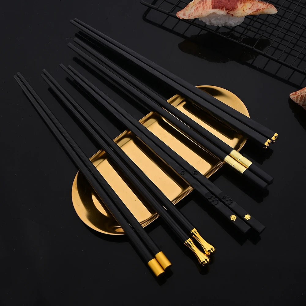 Black Gold Korean Tableware Set 15 - 20Pcs Luxury Cutlery Set Stainless Steel Dinnerware Knife Fork Spoon Chopsticks Cutlery Set - The Melt Theory Lab by Kandylandlaiid LLC