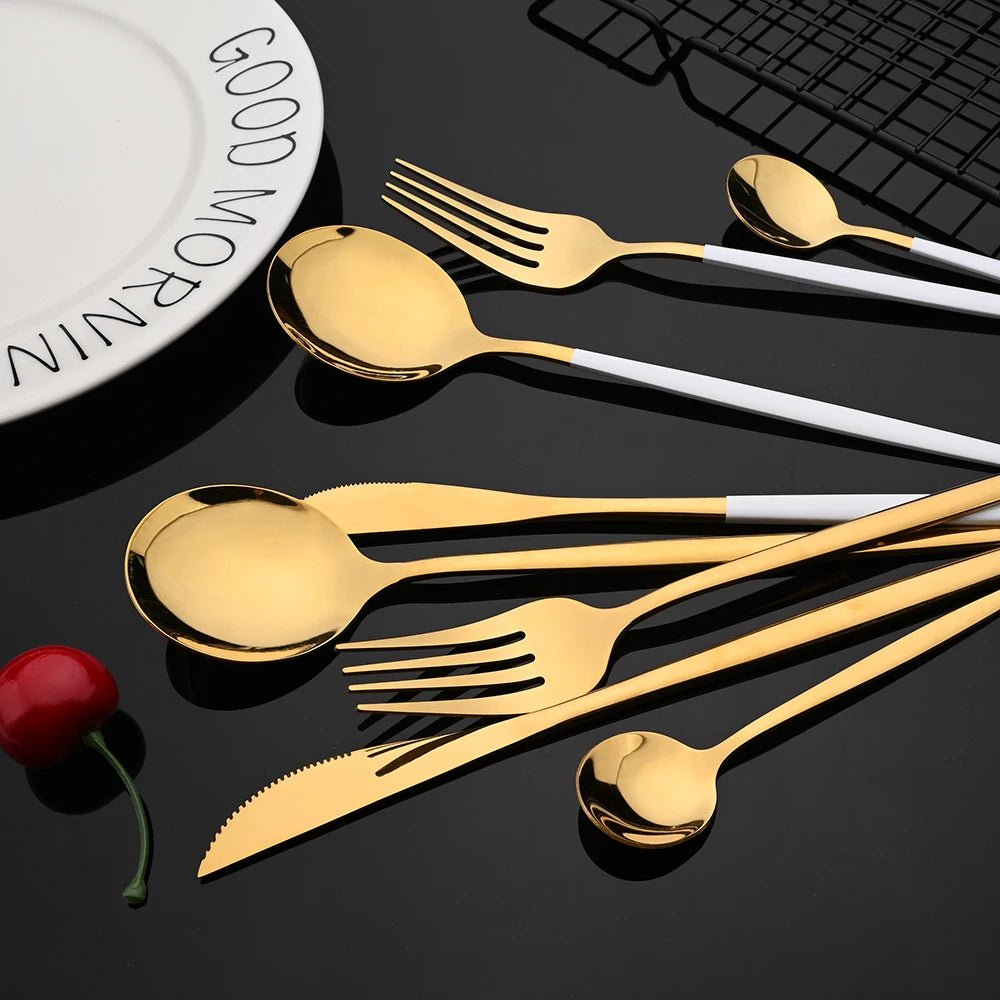 Black Gold Korean Tableware Set 15 - 20Pcs Luxury Cutlery Set Stainless Steel Dinnerware Knife Fork Spoon Chopsticks Cutlery Set - The Melt Theory Lab by Kandylandlaiid LLC