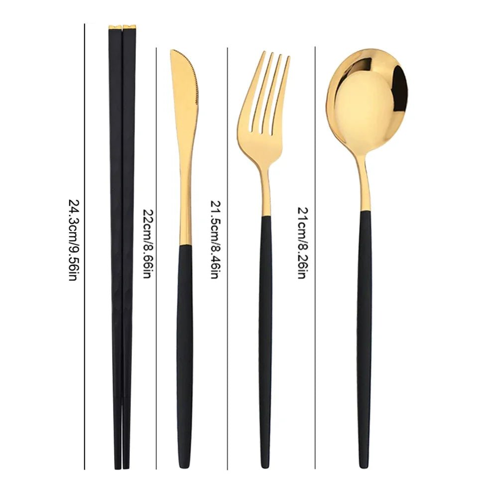 Black Gold Korean Tableware Set 15 - 20Pcs Luxury Cutlery Set Stainless Steel Dinnerware Knife Fork Spoon Chopsticks Cutlery Set - The Melt Theory Lab by Kandylandlaiid LLC