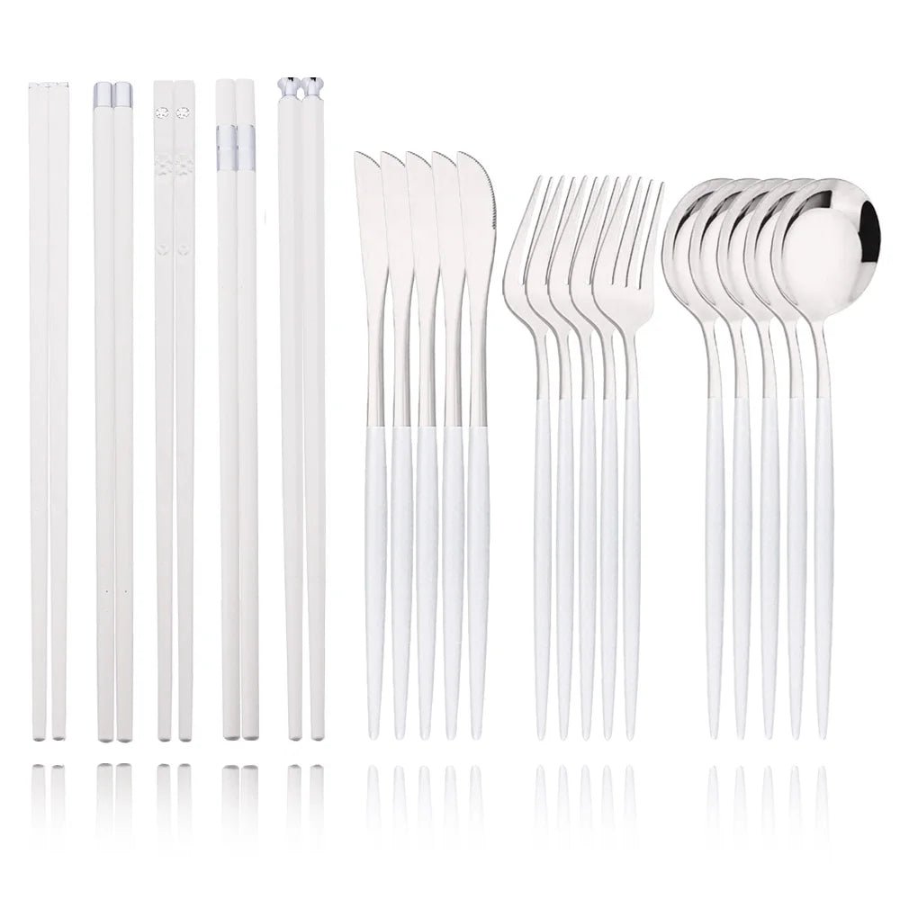 Black Gold Korean Tableware Set 15 - 20Pcs Luxury Cutlery Set Stainless Steel Dinnerware Knife Fork Spoon Chopsticks Cutlery Set - The Melt Theory Lab by Kandylandlaiid LLC