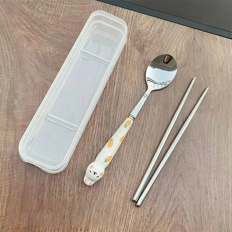 Cutlery Cartoon Rabbit Spoon Fork Chopsticks Sets Portable Lunch Tableware Stainless Steel Travel Dinnerware Kitchen Supplies - The Melt Theory Lab by Kandylandlaiid LLC