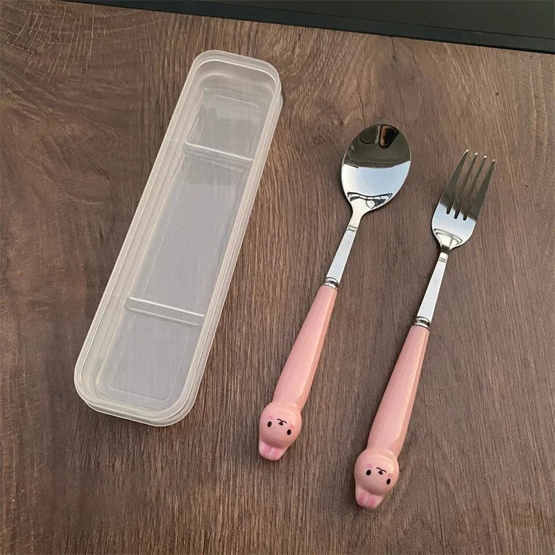 Cutlery Cartoon Rabbit Spoon Fork Chopsticks Sets Portable Lunch Tableware Stainless Steel Travel Dinnerware Kitchen Supplies - The Melt Theory Lab by Kandylandlaiid LLC