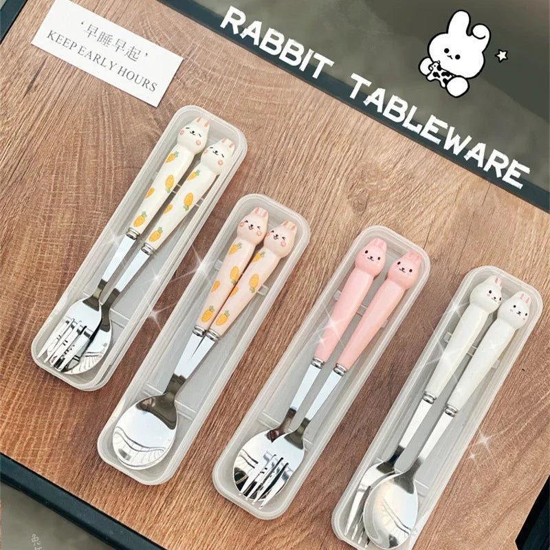 Cutlery Cartoon Rabbit Spoon Fork Chopsticks Sets Portable Lunch Tableware Stainless Steel Travel Dinnerware Kitchen Supplies - The Melt Theory Lab by Kandylandlaiid LLC