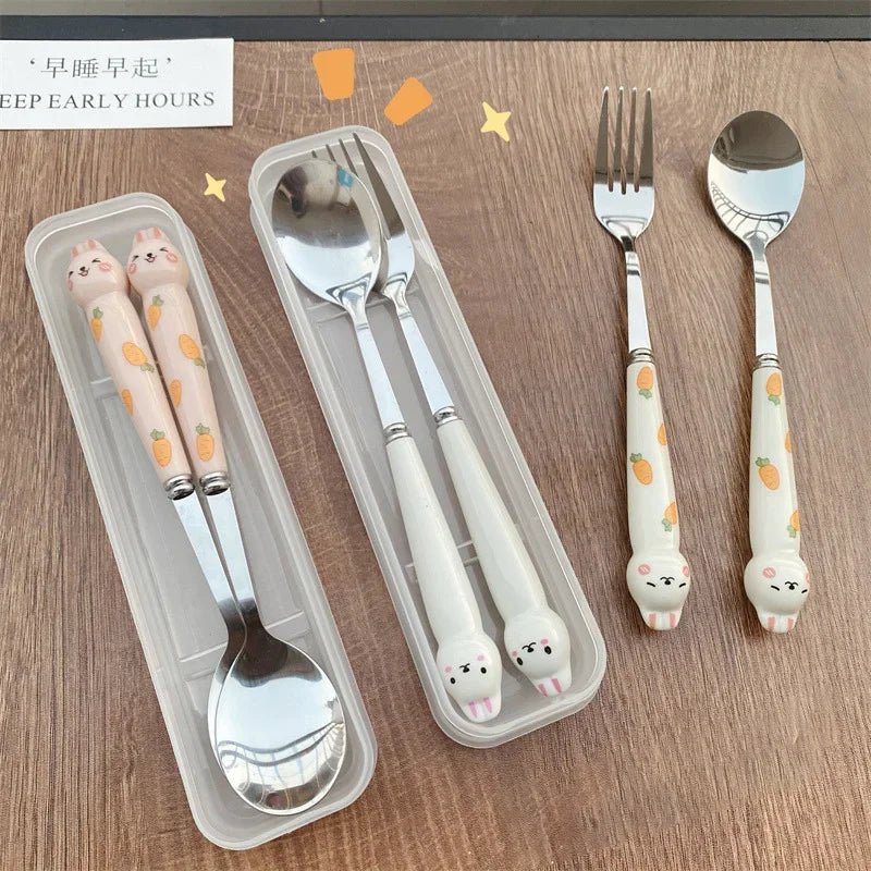 Cutlery Cartoon Rabbit Spoon Fork Chopsticks Sets Portable Lunch Tableware Stainless Steel Travel Dinnerware Kitchen Supplies - The Melt Theory Lab by Kandylandlaiid LLC